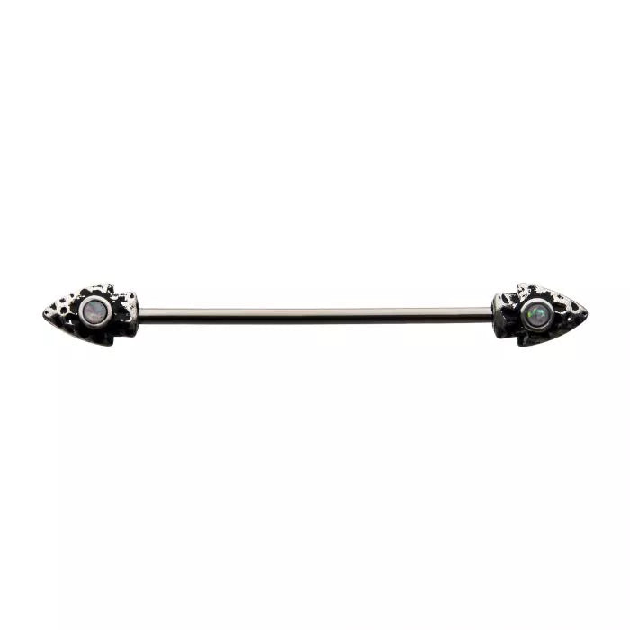 Double Sided White Opal Arrow Industrial Barbell