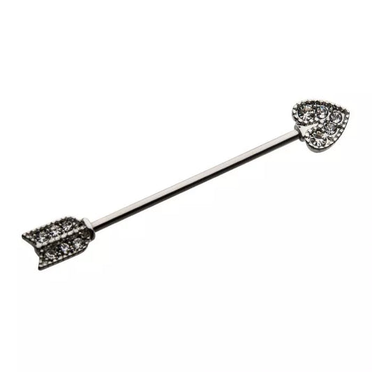 Gemmed Heart Arrow Industrial Barbell