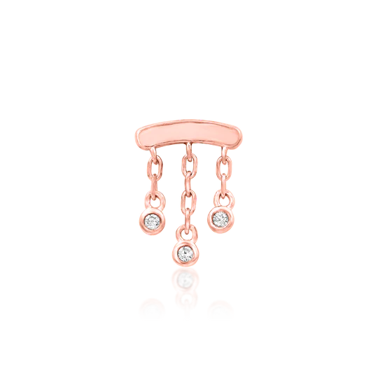 14k Gold Threadless Curve with 3 CZ Chains Top
