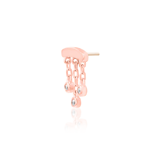 14k Gold Threadless Curve with 3 CZ Chains Top