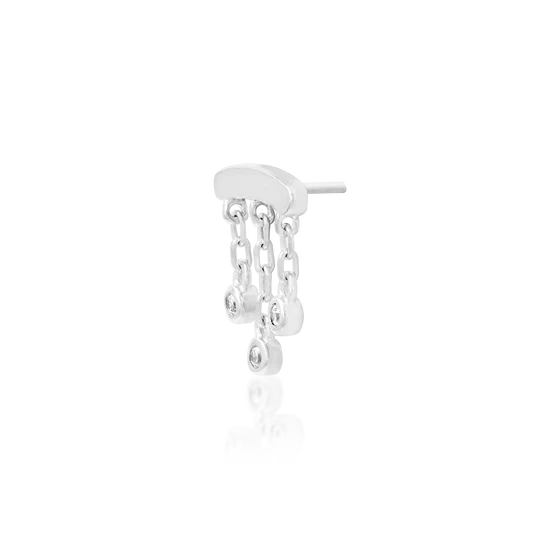 14k Gold Threadless Curve with 3 CZ Chains Top