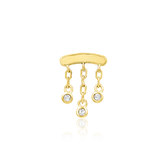 14k Gold Threadless Curve with 3 CZ Chains Top