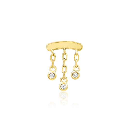14k Gold Threadless Curve with 3 CZ Chains Top