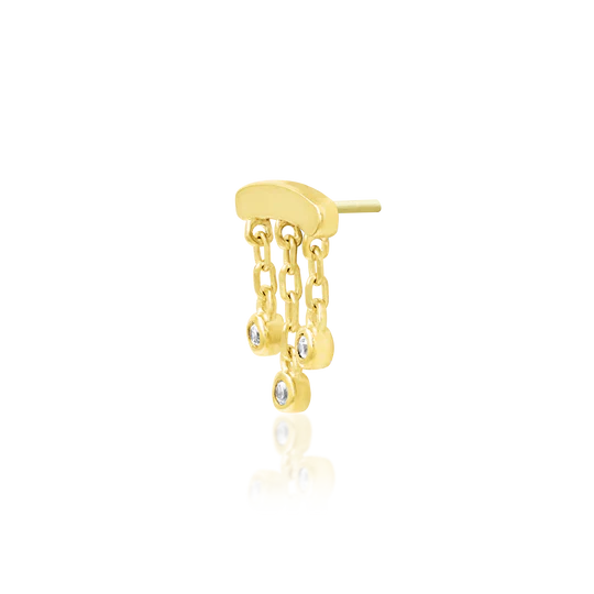 14k Gold Threadless Curve with 3 CZ Chains Top