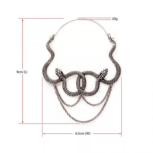 Hooked Snakes With Chain Dangle Hanger Earrings