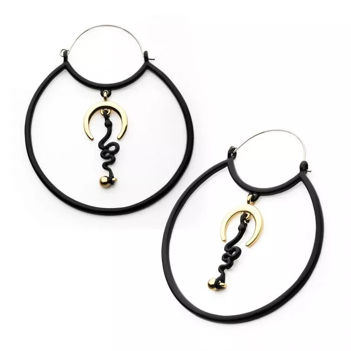 Black Snake & Gold Moon Hanger Earrings