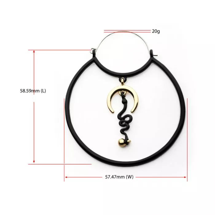 Black Snake & Gold Moon Hanger Earrings