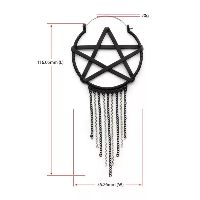 Black Pentagram Chain Dangle Hanger Earrings