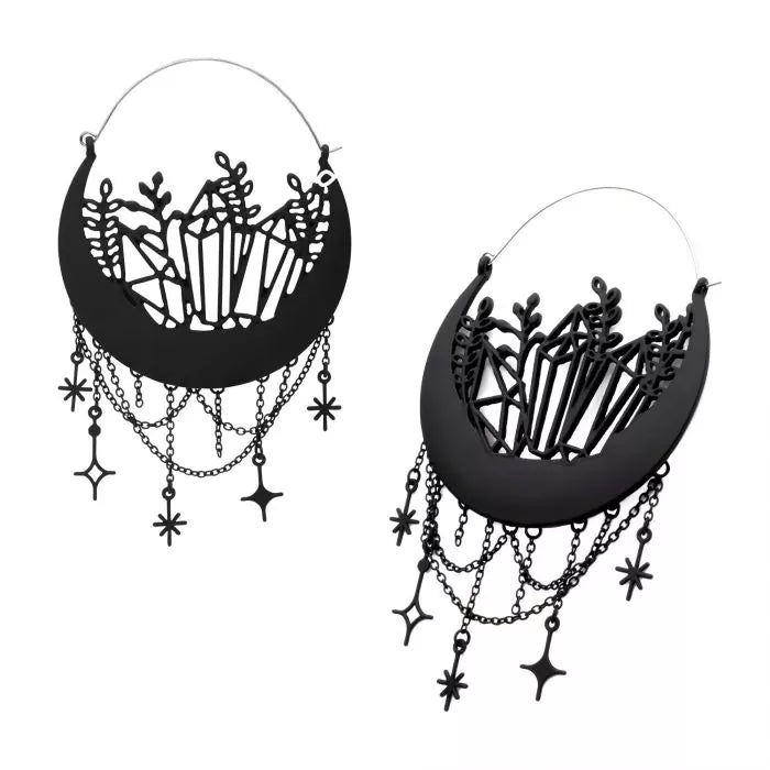 Matte Black Moon Phase Hanger Earrings
