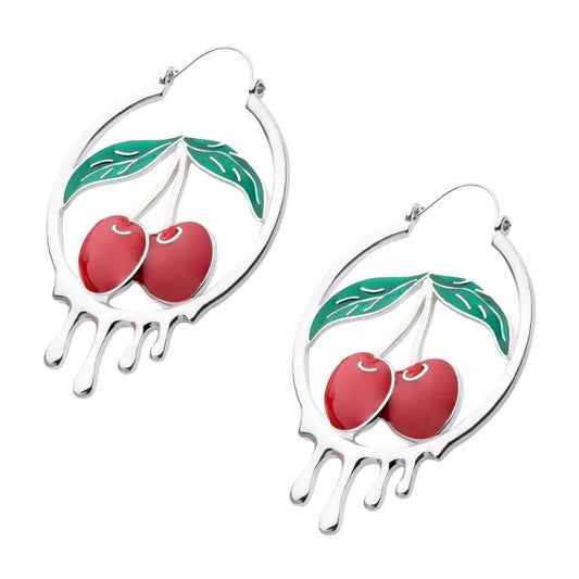 Dripping Red Cherry Hanger Earrings