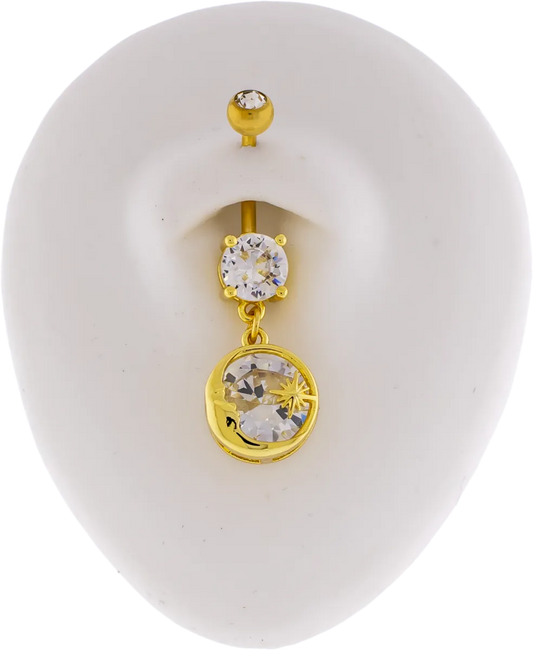 Crescent Moon Framed Gem Navel Ring