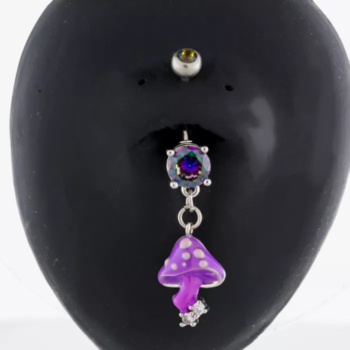 Purple Mushroom With Gem Navel Ring