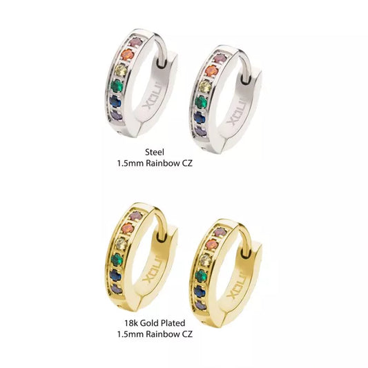 Prong Set Rainbow Round CZ Huggie Earrings