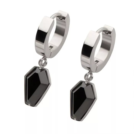 Black Coffin Dangle Huggie Hoop Earring