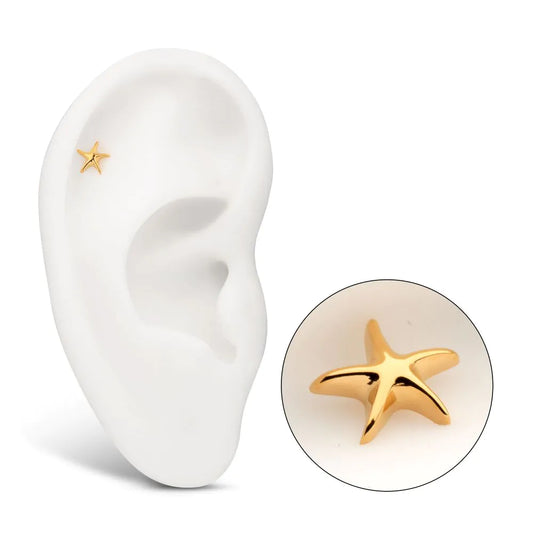 24Kt Gold PVD Titanium Threadless Low Profile 3D Starfish Top