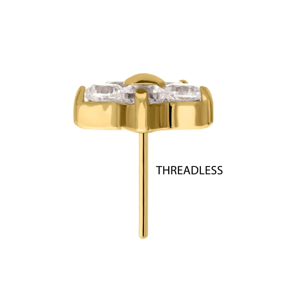 24Kt Gold PVD Titanium Threadless Prong Set Gem 5-Petal Flower Top