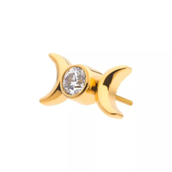 24Kt Gold PVD Titanium Threadless Triple Moon Phase with CZ/Opal Top