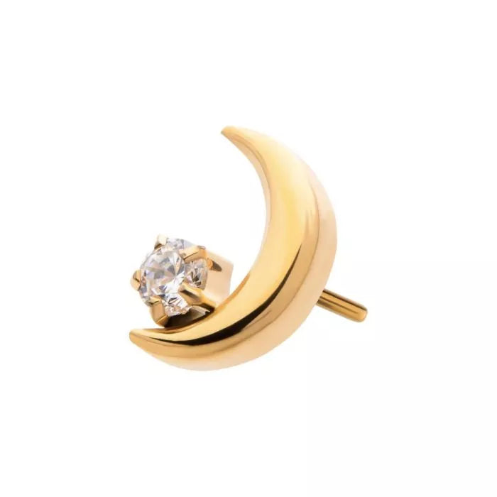 24Kt Gold PVD Titanium Threadless Crescent Moon with CZ/Opal Top