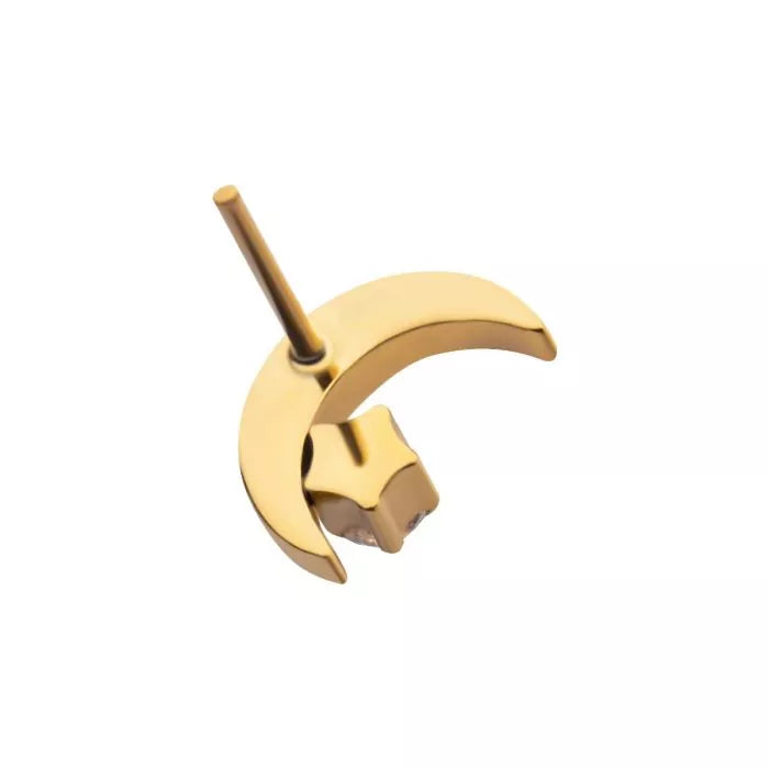 24Kt Gold PVD Titanium Threadless Crescent Moon with CZ/Opal Top