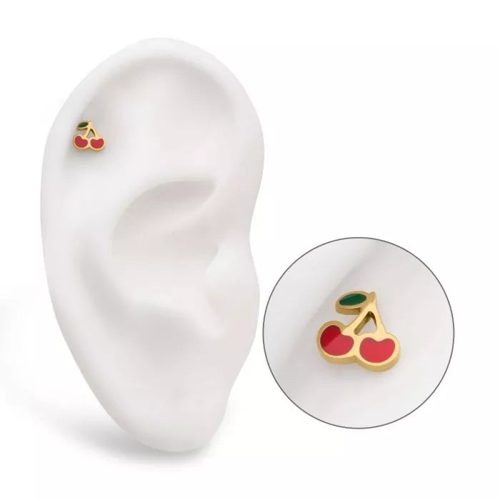 24Kt Gold PVD Titanium Threadless Cherry Top
