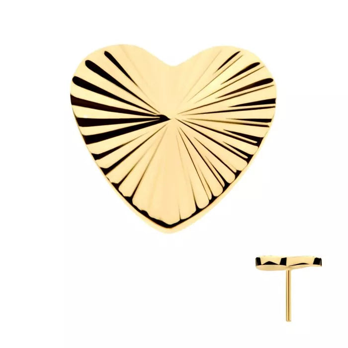 24Kt Gold PVD Titanium Threadless Corrugated Heart Top