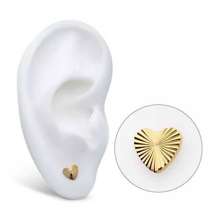 24Kt Gold PVD Titanium Threadless Corrugated Heart Top