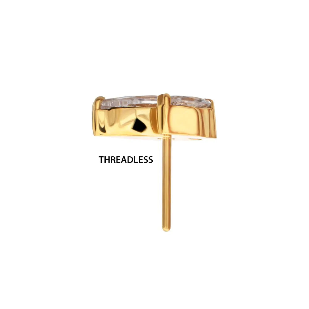 24Kt Gold PVD Titanium Threadless V-Prong Dual Marquise CZ Gem Top