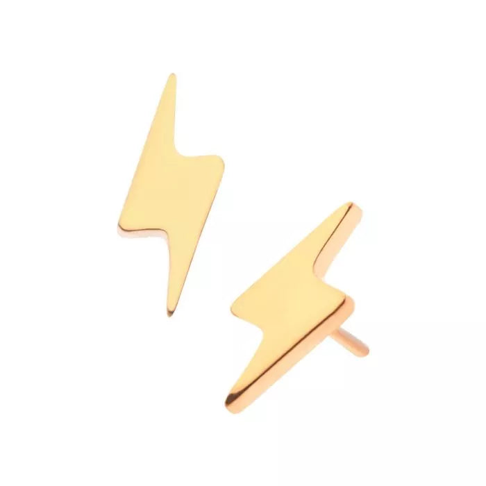 24KT Gold PVD Titanium Threadless with Short Lightning Bolt Top