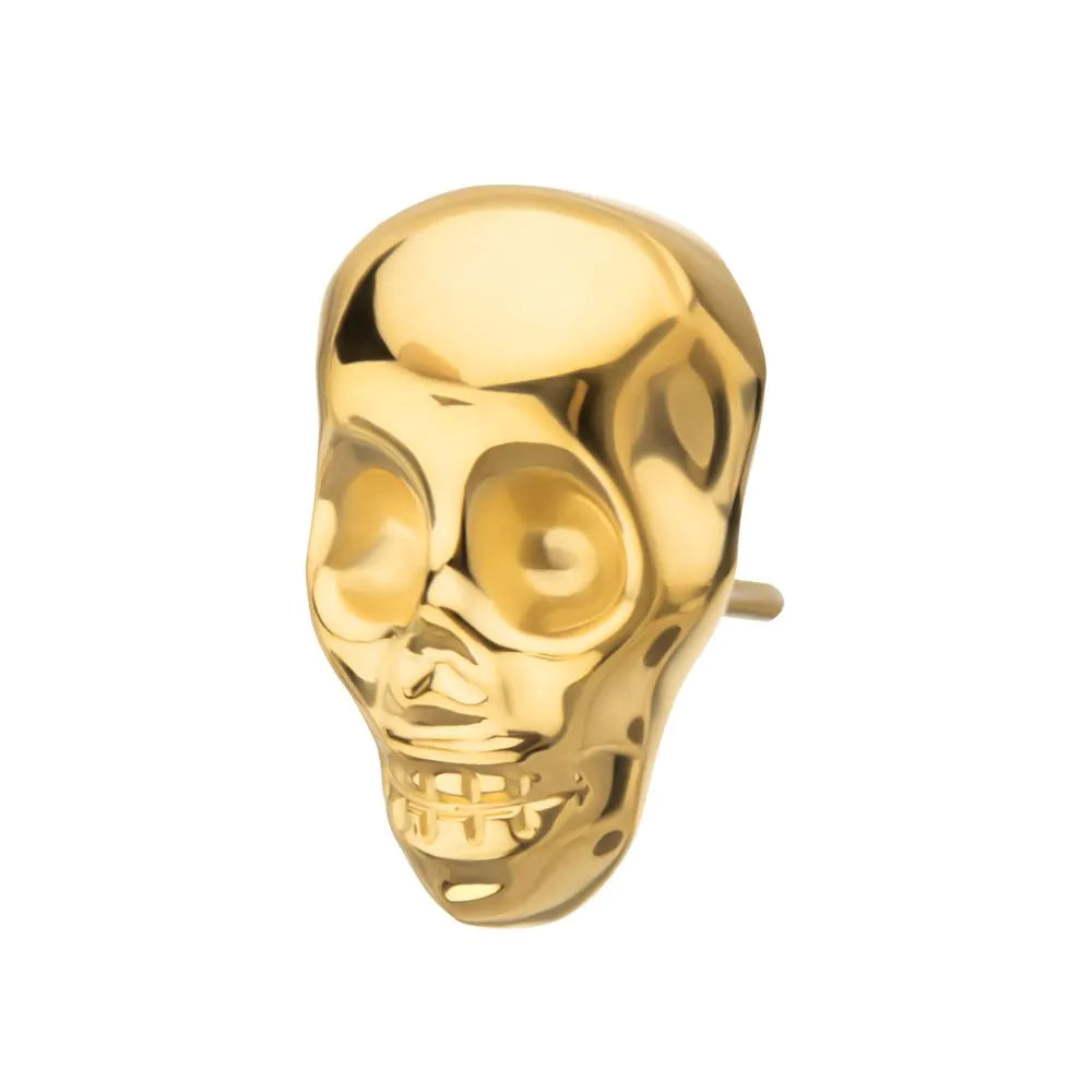 24KT Gold PVD Titanium Threadless 3D Skull Head Top