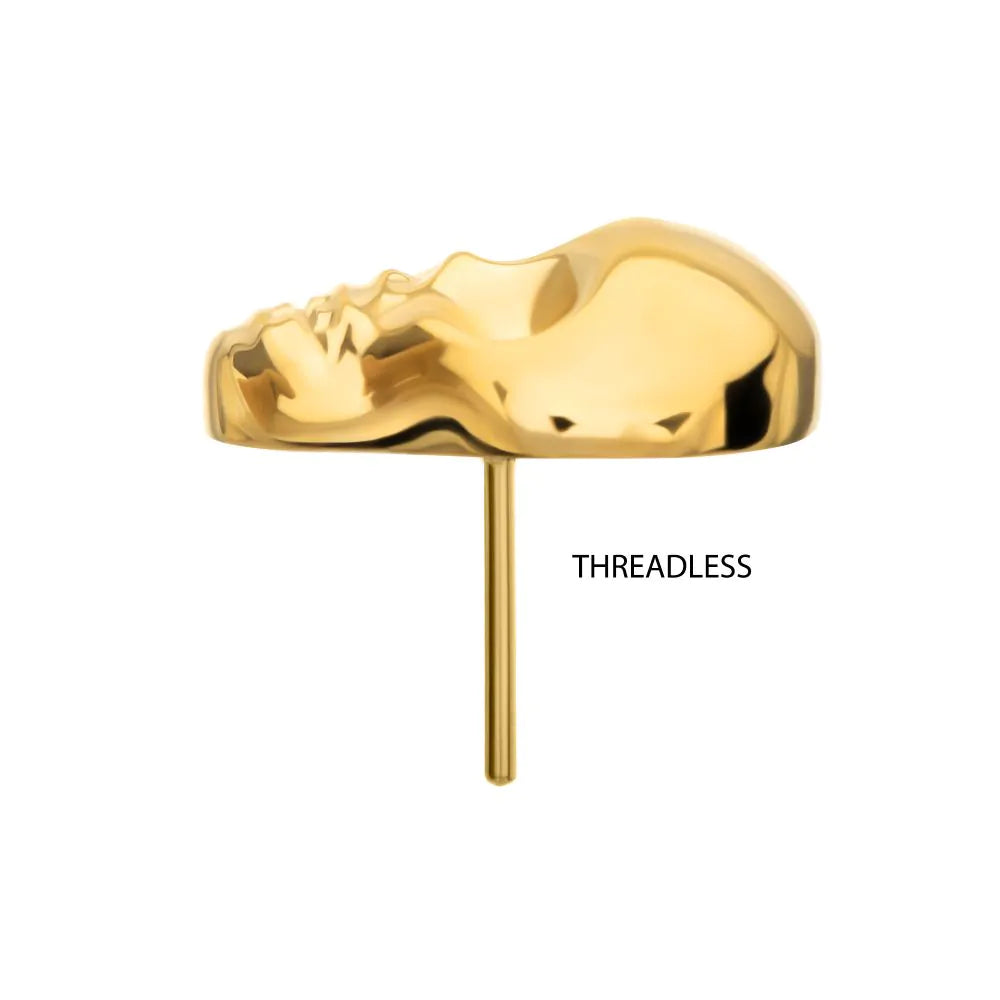 24KT Gold PVD Titanium Threadless 3D Skull Head Top