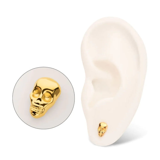 24KT Gold PVD Titanium Threadless 3D Skull Head Top