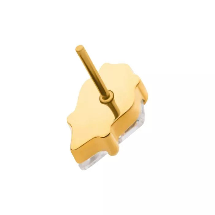 24Kt Gold PVD Titanium Threadless Prong Set Kite Shaped CZ Top