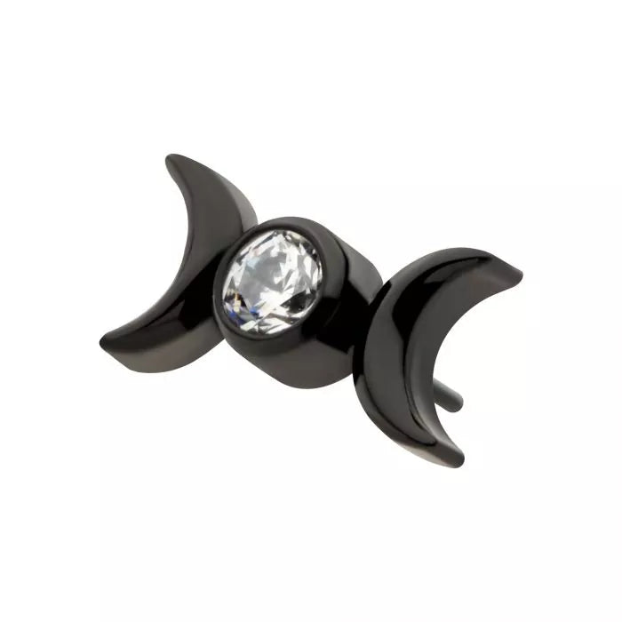 Black PVD Titanium Threadless Bezel Set CZ Triple Moon Phase Top