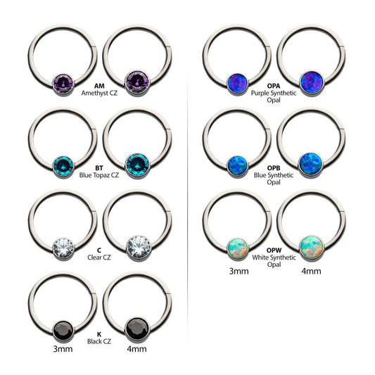 Titanium Bezel Set CZ/Synthetic Opal Front Facing Hinged Segment Ring
