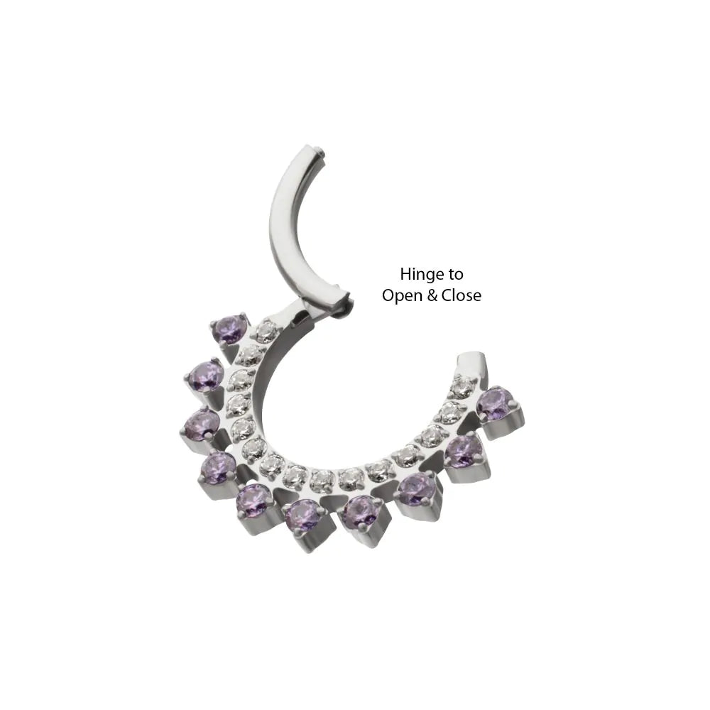 Titanium Double Row CZ Multi-Gem with Clear CNC Set Inner Gem Front Facing Hinged Segment Clicker