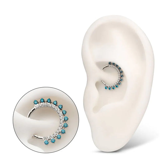 Titanium Double Row CZ Multi-Gem with Clear CNC Set Inner Gem Front Facing Hinged Segment Clicker