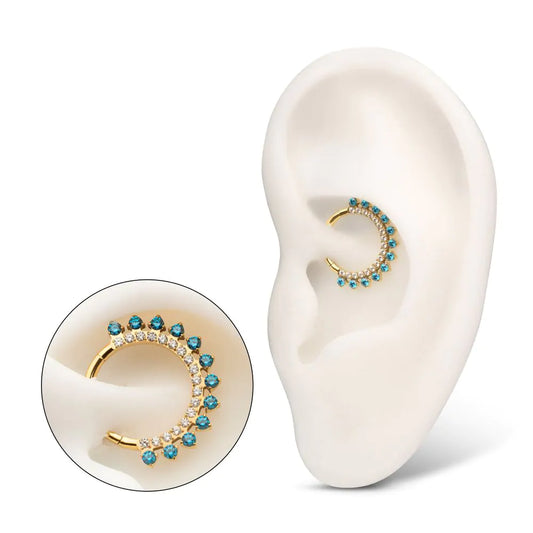 24Kt Gold PVD Titanium Double Row CZ Multi-Gem with Clear CNC Set Inner Gem Front Facing Hinged Segment Clicker