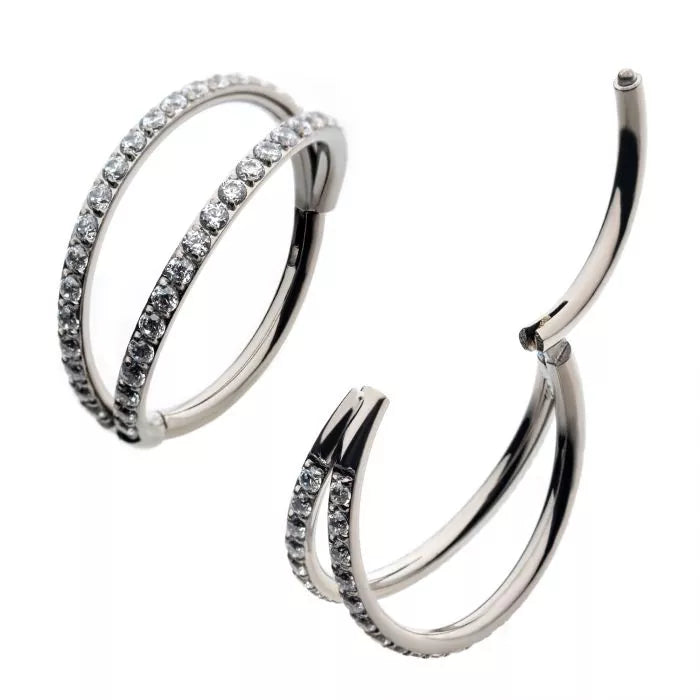 Titanium Double Clear CZ Side Facing Hinged Segment Clicker