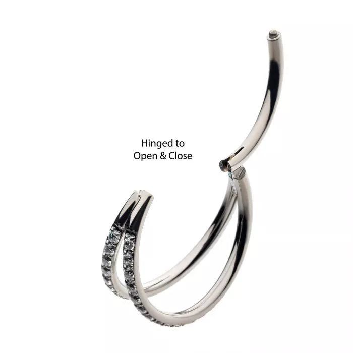 Titanium Double Clear CZ Side Facing Hinged Segment Clicker