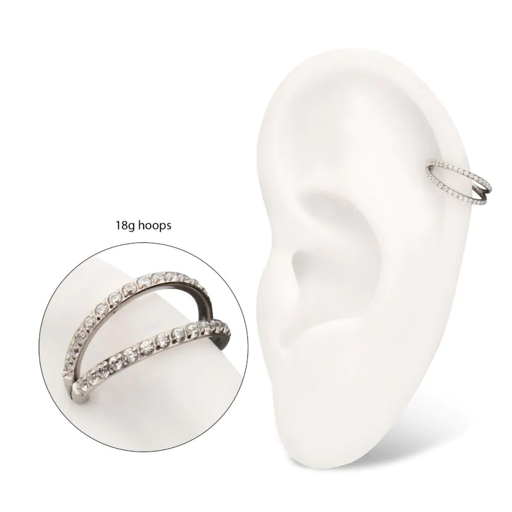 Titanium Double Clear CZ Side Facing Hinged Segment Clicker