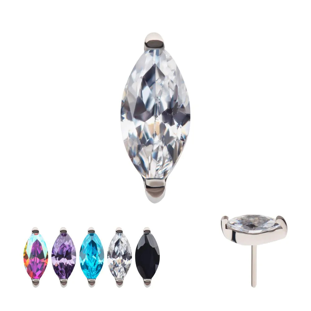Titanium Threadless with 2-Prong 5mm Marquise CZ Top