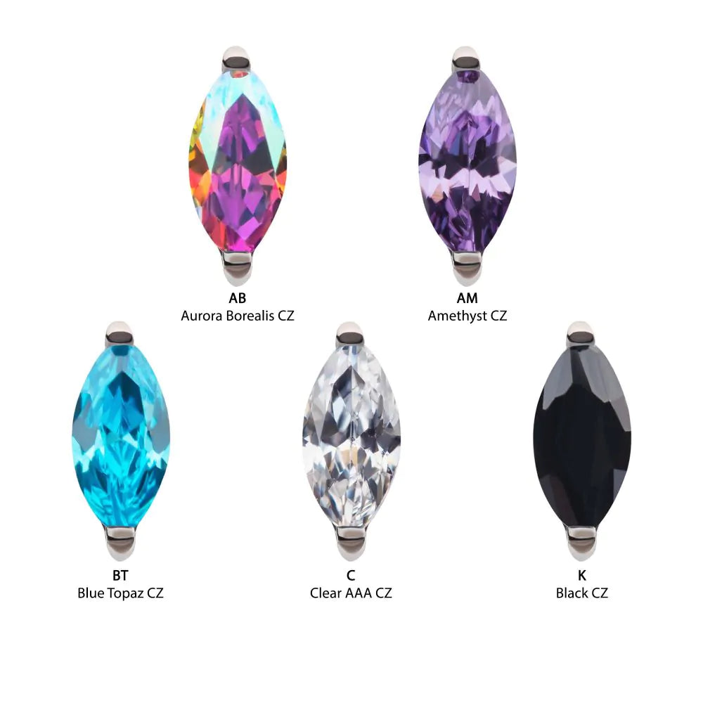 Titanium Threadless with 2-Prong 5mm Marquise CZ Top