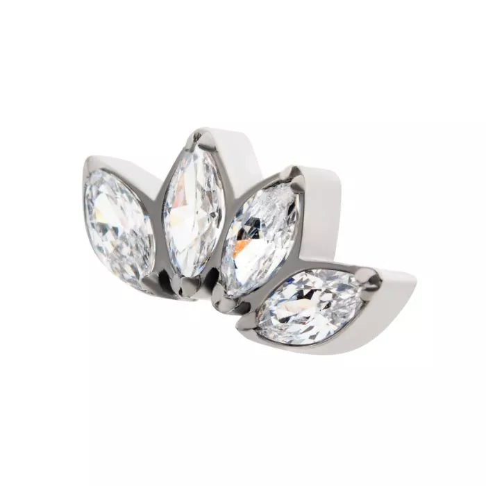 Titanium Threadless 4 Cluster Fan Shape Top with Prong Set Marquise CZ/Opal