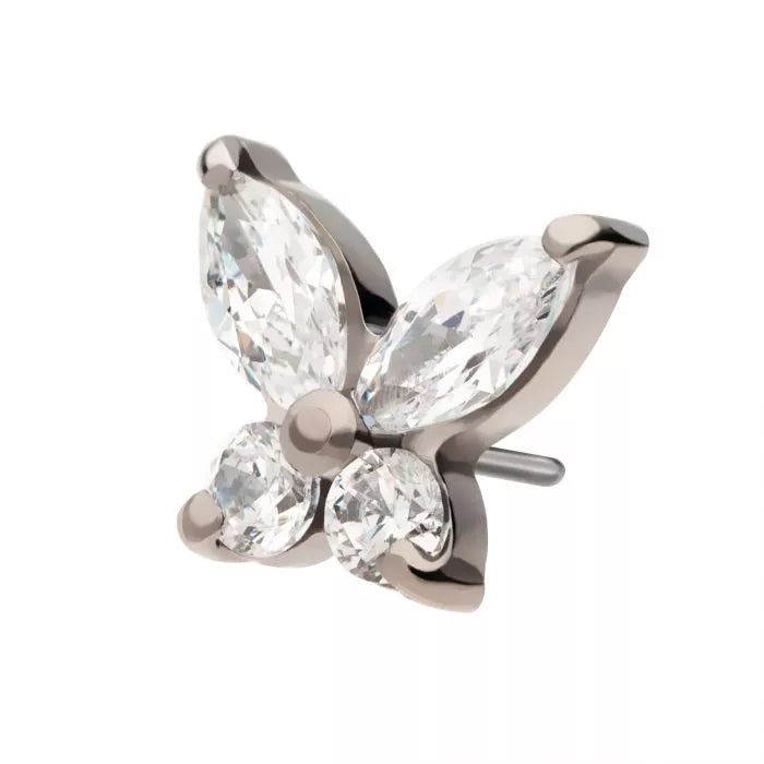 Titanium Threadless Prong Set Marquise & Round CZ Butterfly Top