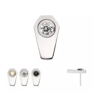 Titanium Threadless Coffin Top with Bezel Set Round CZ