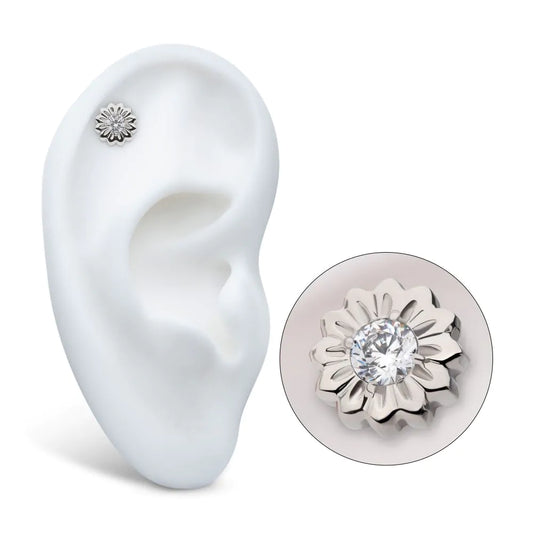 Titanium Threadless Prong Set Gem Daisy Flower Top