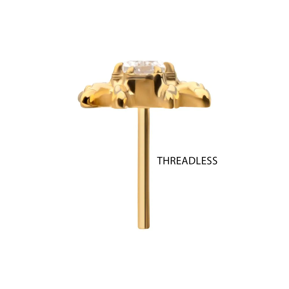 24KT Gold PVD Titanium Threadless Spider Top with Teardrop & Round Gem