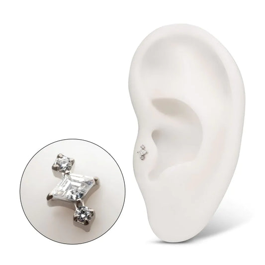 Titanium Threadless 3-Cluster Top with Prong Set Round & Rhombus Gem