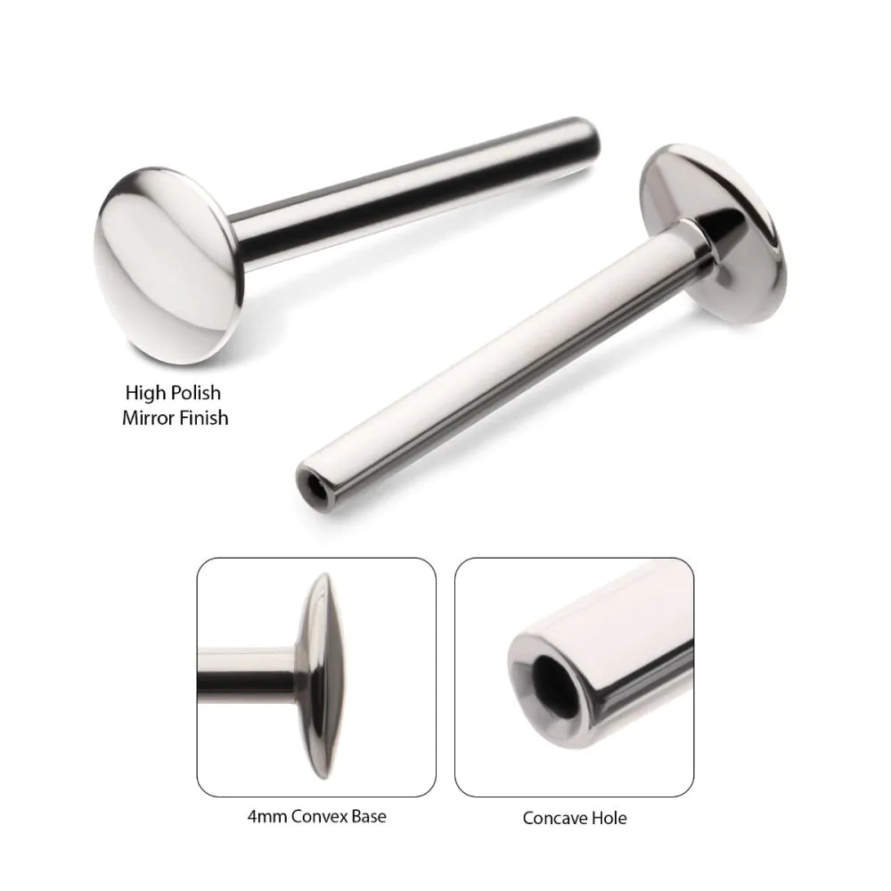 Titanium Threadless High Polish Mirror Finish 4mm Dome Labret Base