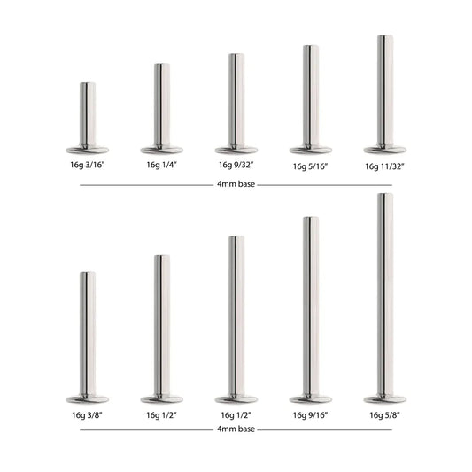 Titanium Threadless High Polish Mirror Finish 4mm Dome Labret Base
